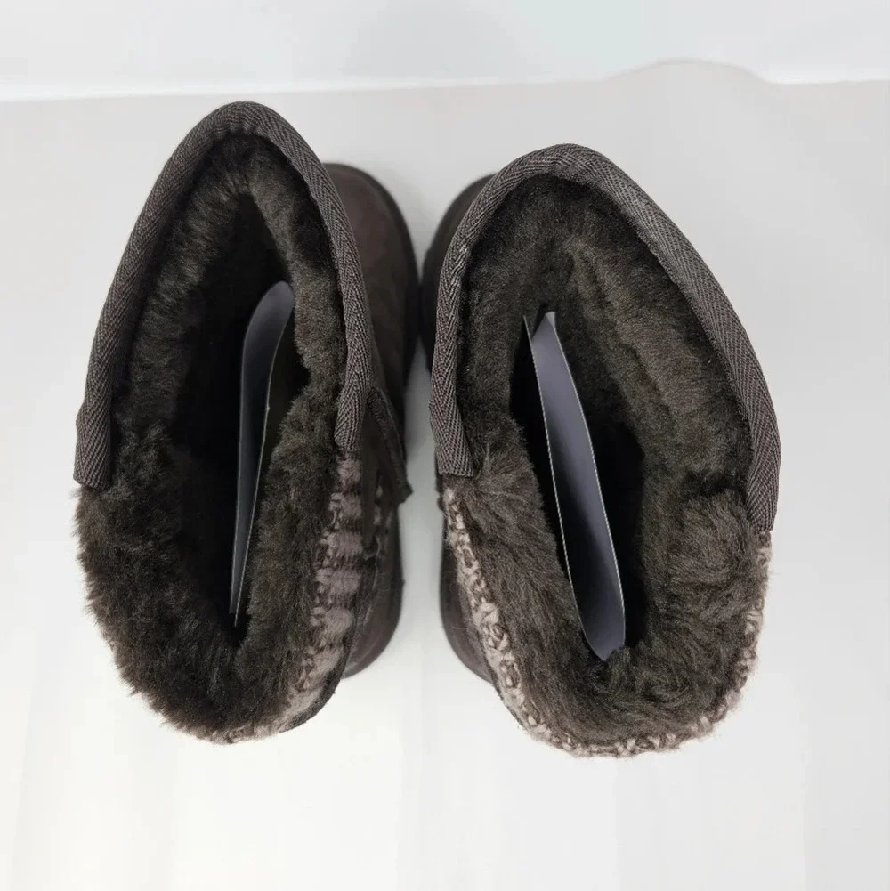 Dream Pairs Boots Womens Sz 8 Brown Faux Suede Knitted Back Faux Fur Adj.